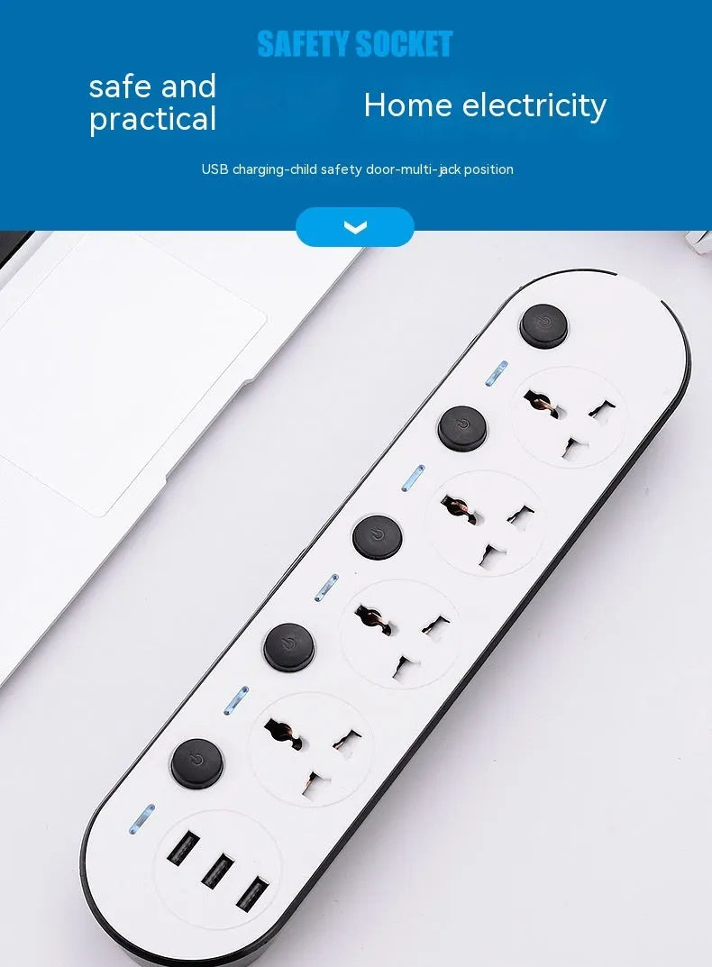 Multi-format international power strip with USB ports and switch in colour 2035u