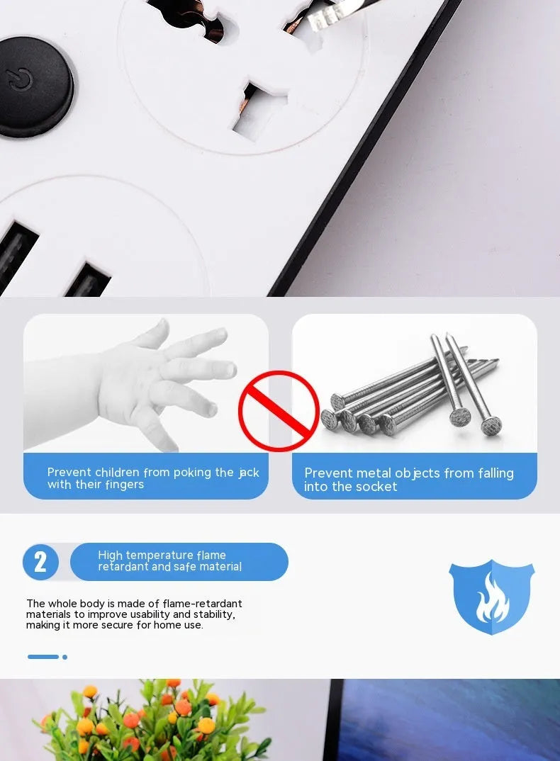 Multi-format international power strip with USB ports and switch in colour 2035u