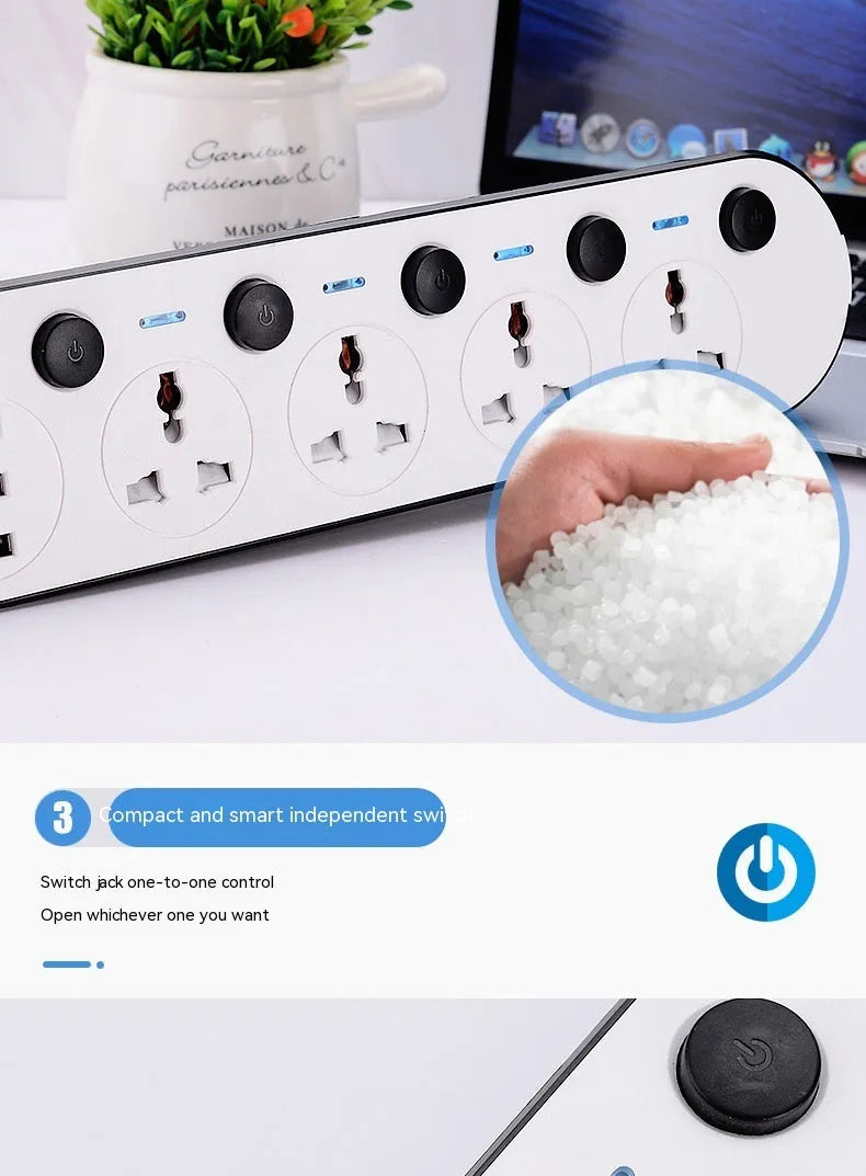 Multi-format international power strip with USB ports and switch in colour 2035u