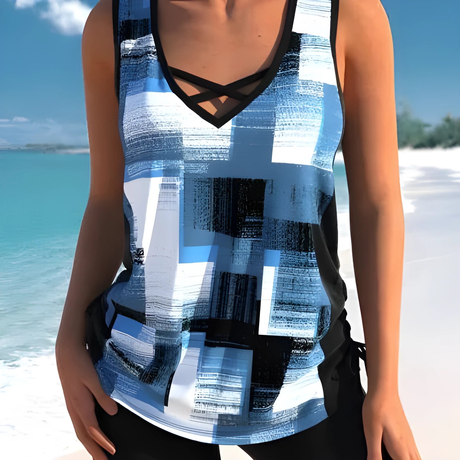 Women's printed split boxer swimsuit with matching shorts in multiple colour options