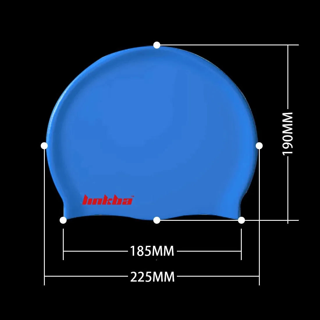 Black silicone swimming cap with white letter pattern and integrated waterproof earmuffs.