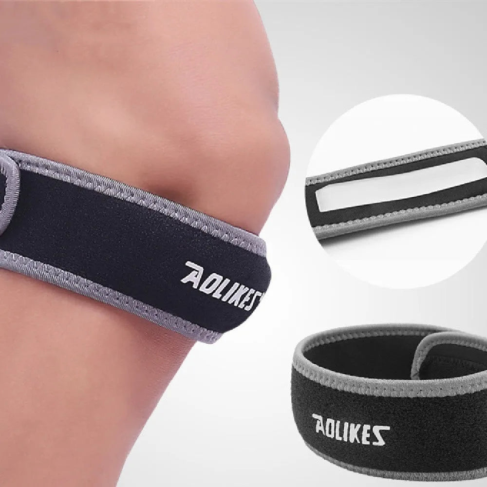 Black and grey adult patella retinaculum knee support for running cycling football sports