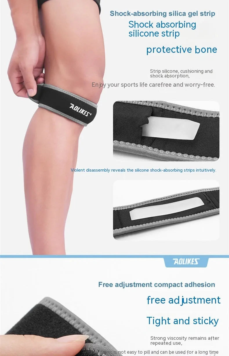 Black and grey adult patella retinaculum knee support for running cycling football sports