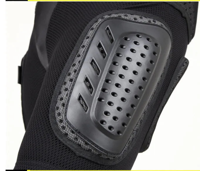 Black cycling hip protection pants with foam padding in hip area showing unisex sizing options