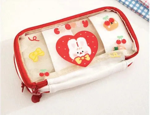 Transparent Japanese girl heart pen bag with rabbit pattern design in TPU material