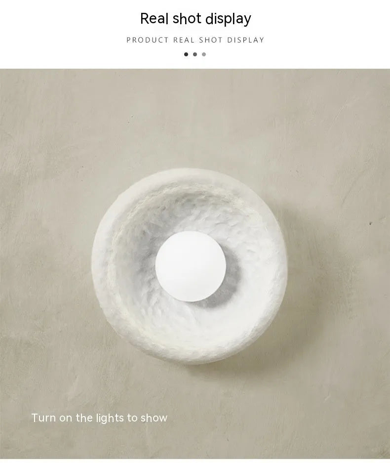 Japanese-style minimalist wall lamp with resin shade in three diameter sizes