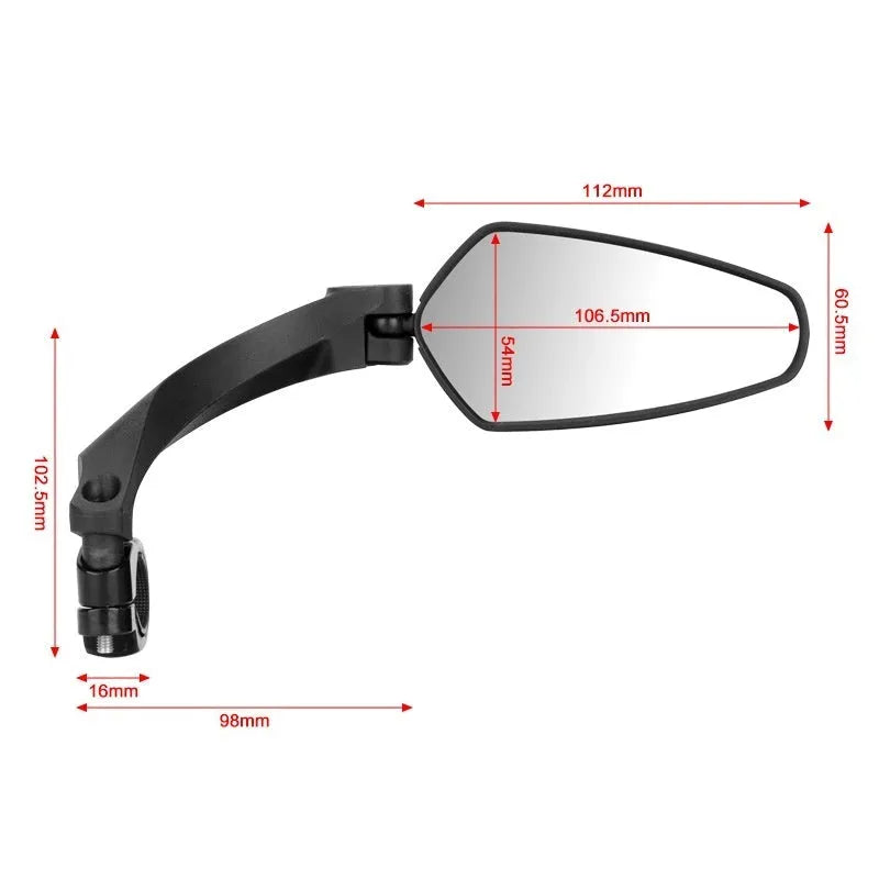 Black acrylic bicycle rearview mirror with rotatable adjustment mechanism