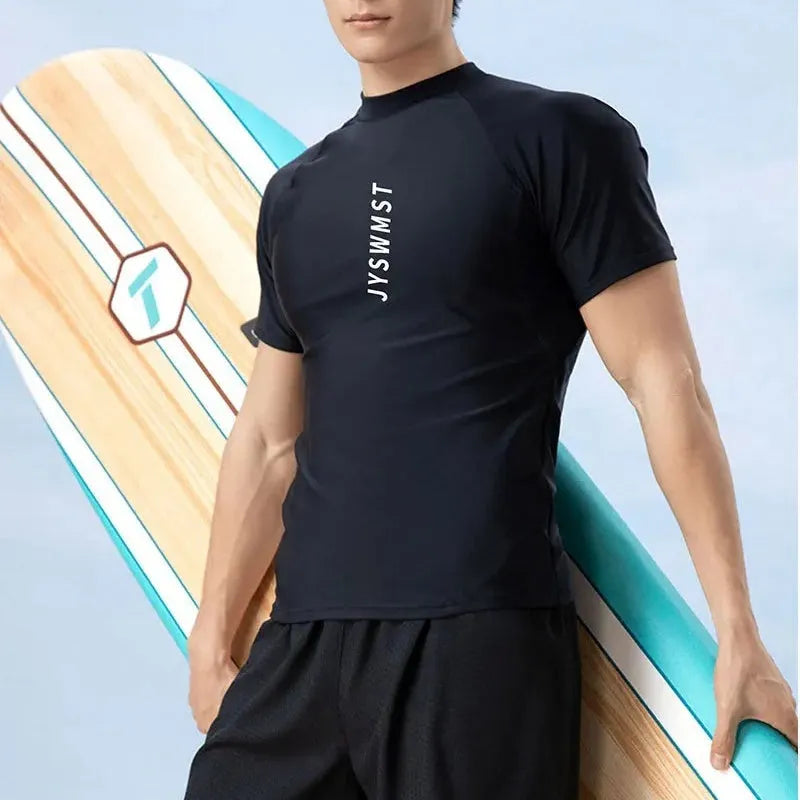 Men's plus size swimming trunks set in polyester fabric with matching top and bottom