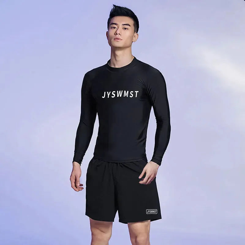 Men's plus size swimming trunks set in polyester fabric with matching top and bottom