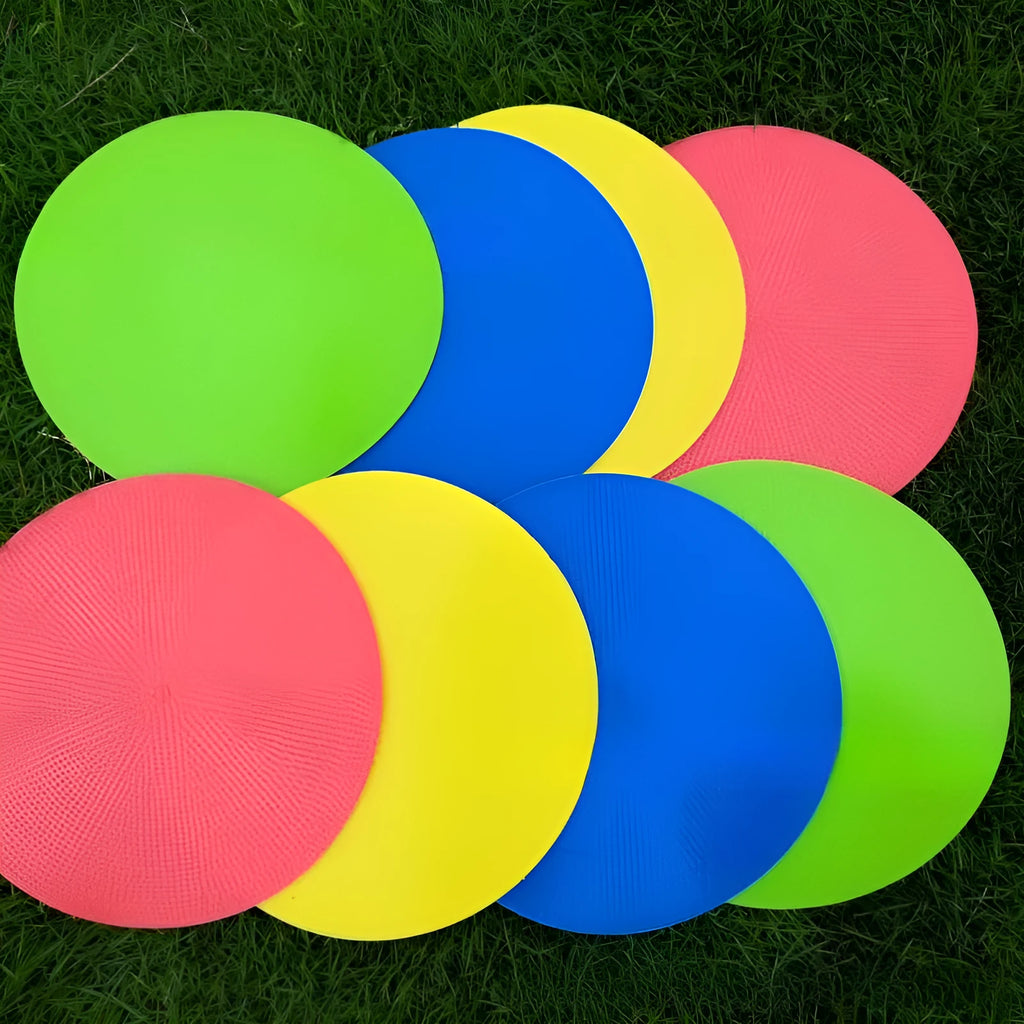 Soft TPE football landmark pad disc in bright colour for soccer training drills on grass field