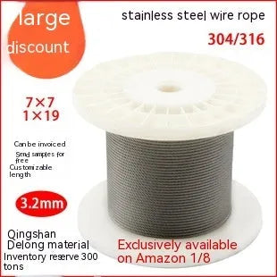Coiled 304 stainless steel multi-strand security wire rope for anti-theft use.