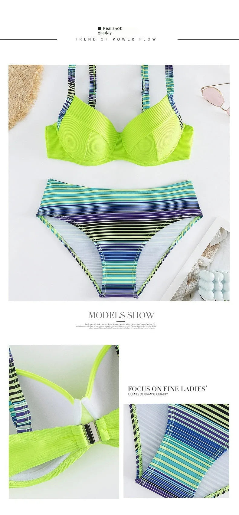 Green printed halter bikini set with matching split briefs for women