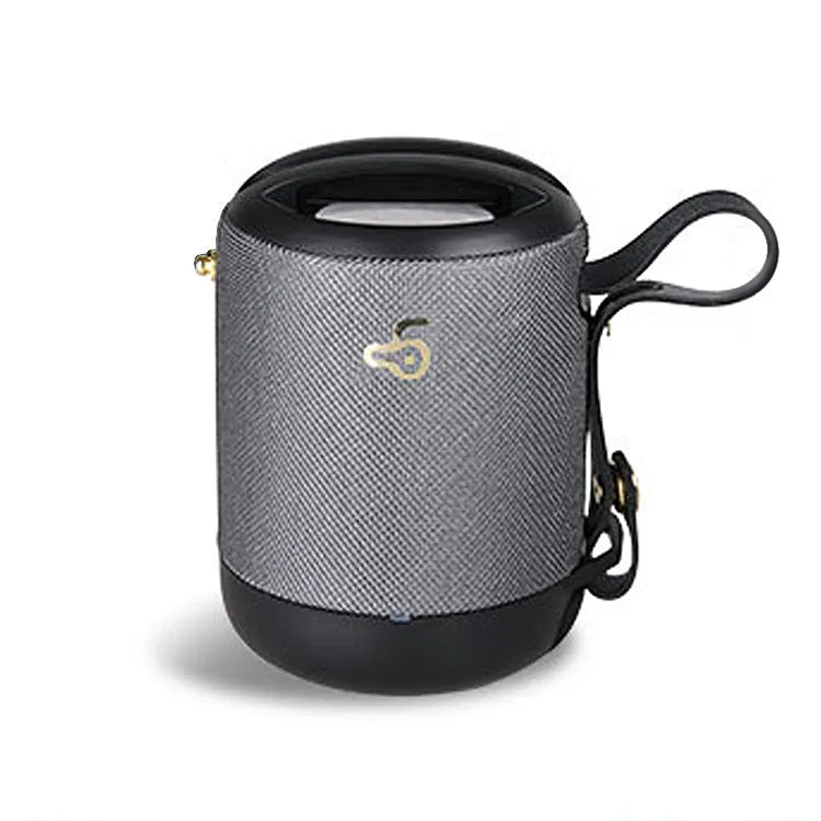 Portable wireless bluetooth speaker with leather case in black, blue, camouflage, grey, or red colour options.