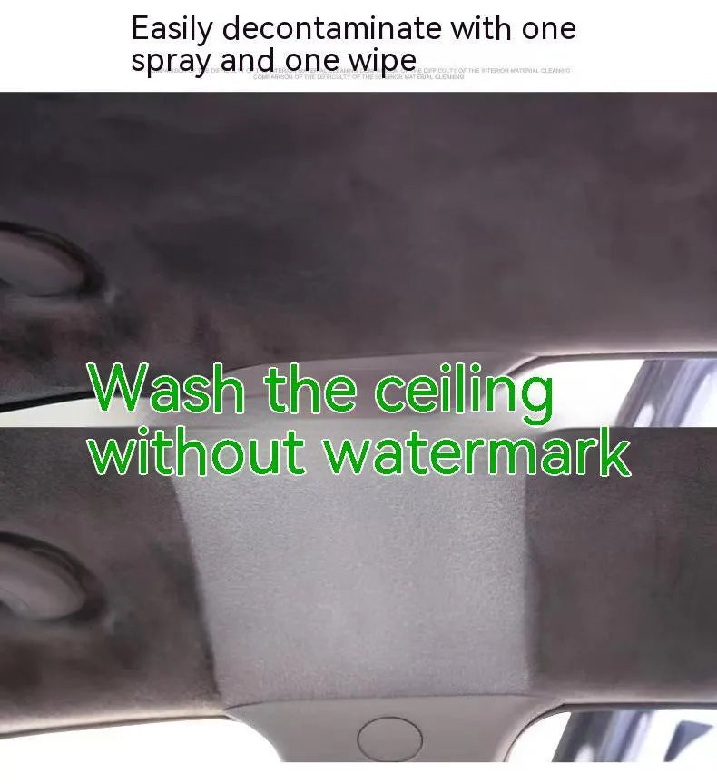 Wash free fabric roof foam cleaner kit with bottle, sponge wipes, and towel for interior vehicle ceiling cleaning