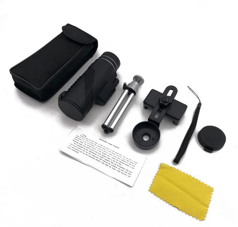 Black HD 40x60 mobile phone monocular telescope with 40x magnification and waterproof design