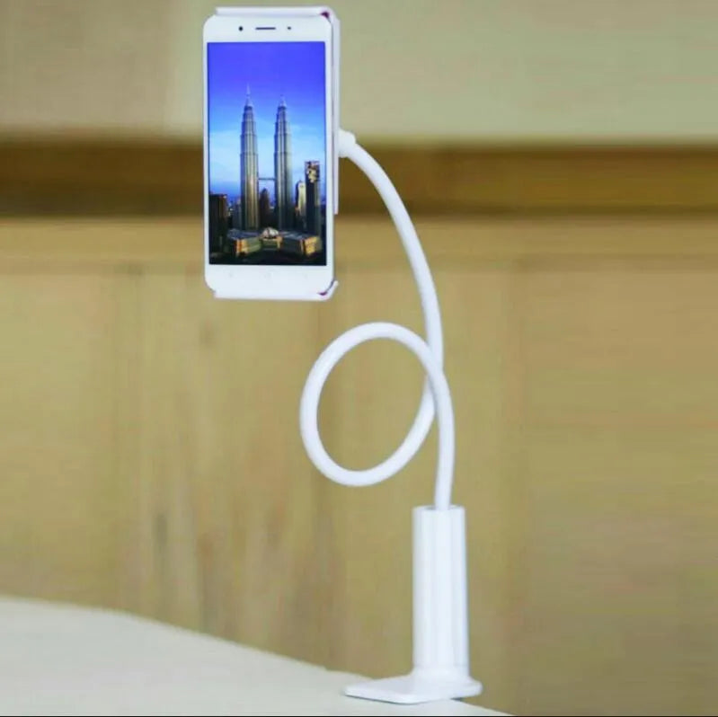 Aluminium alloy bedside phone holder with long flexible arm and saddle base mount