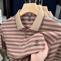 Men's striped polyester short sleeve shirt in red, blue, or green colours with mosaic pattern