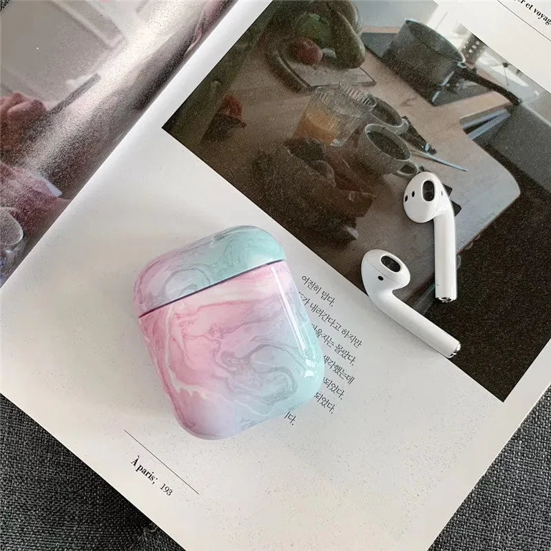 White marble pattern hard PC protective case for Apple AirPods charging box