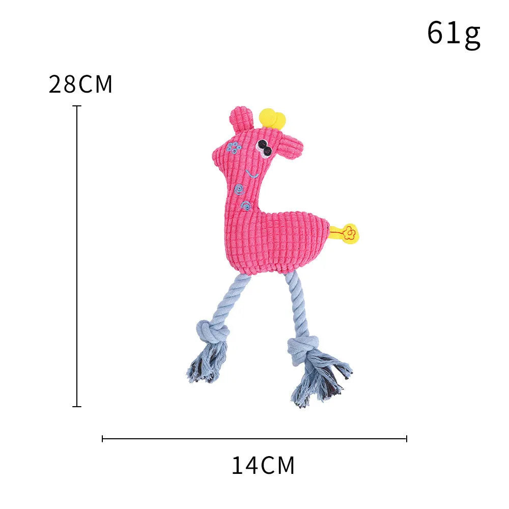 Blue deer shaped plush dog toy with corn grain texture and squeaker