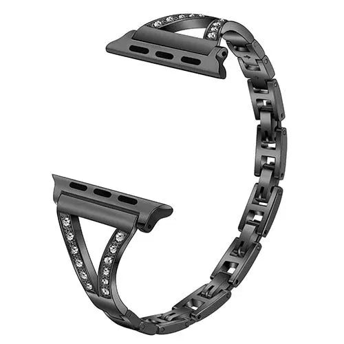 Stainless steel Apple Watch strap with diamond detailing in various colour options