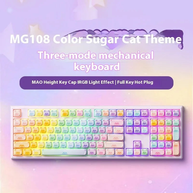 MG108B Colour Candy Cat theme Bluetooth mechanical keyboard with colourful pattern and 108 keys.
