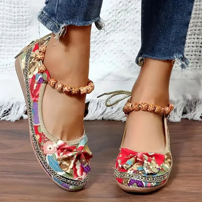 Women's plus size ethnic platform sandals with elastic band and cloth upper