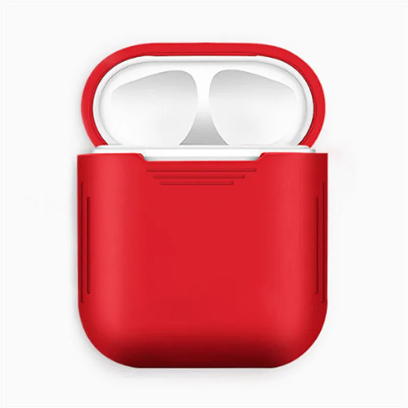 Silicone protective case with anti-loss rope for Apple AirPods, shown in multiple colour options.