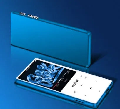 Ultra-thin portable MP3 player with a 2.4-inch touchscreen in choice of black, silver, blue, or red colours.