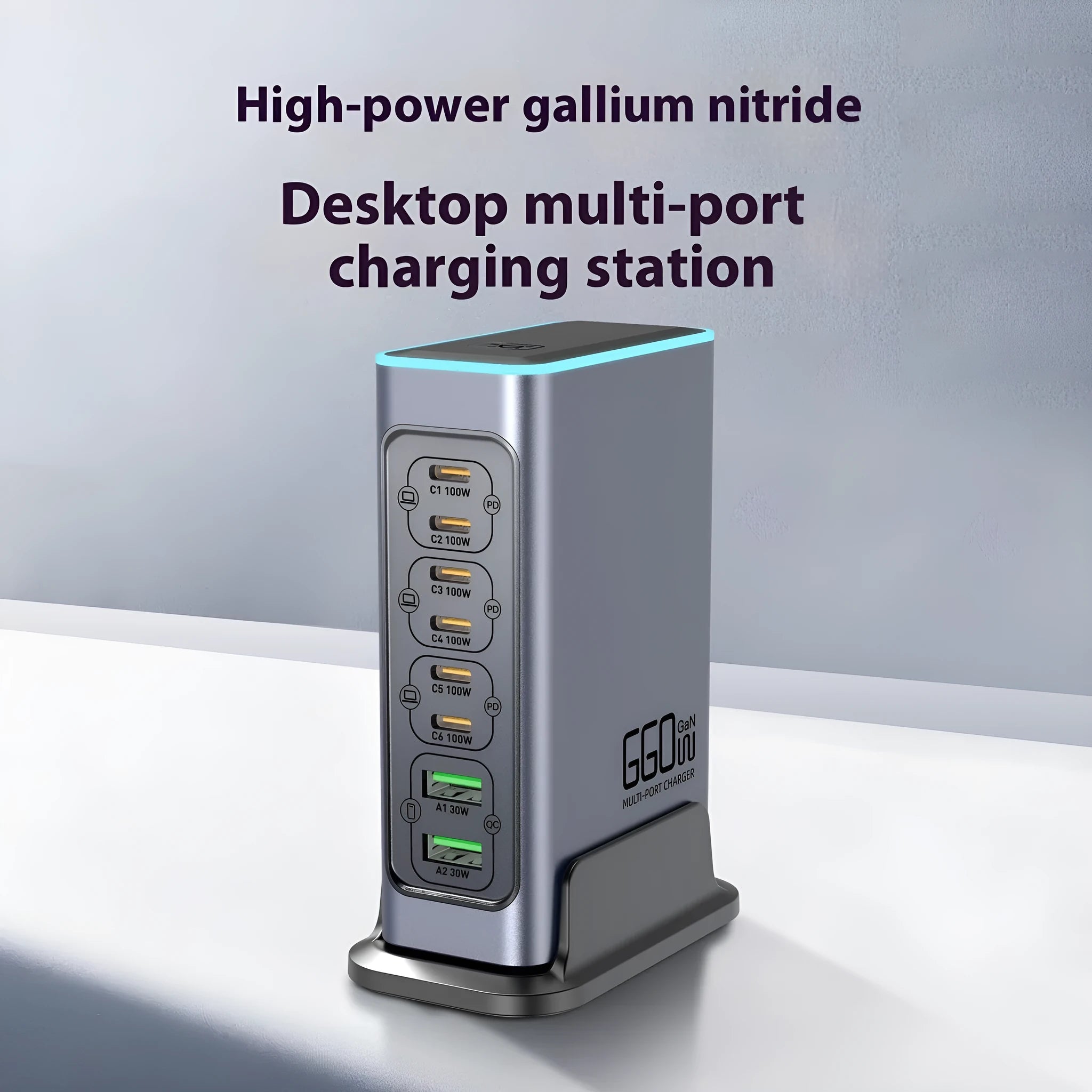 660W Gallium Nitride desktop fast charger with multiple ports for phones and tablets