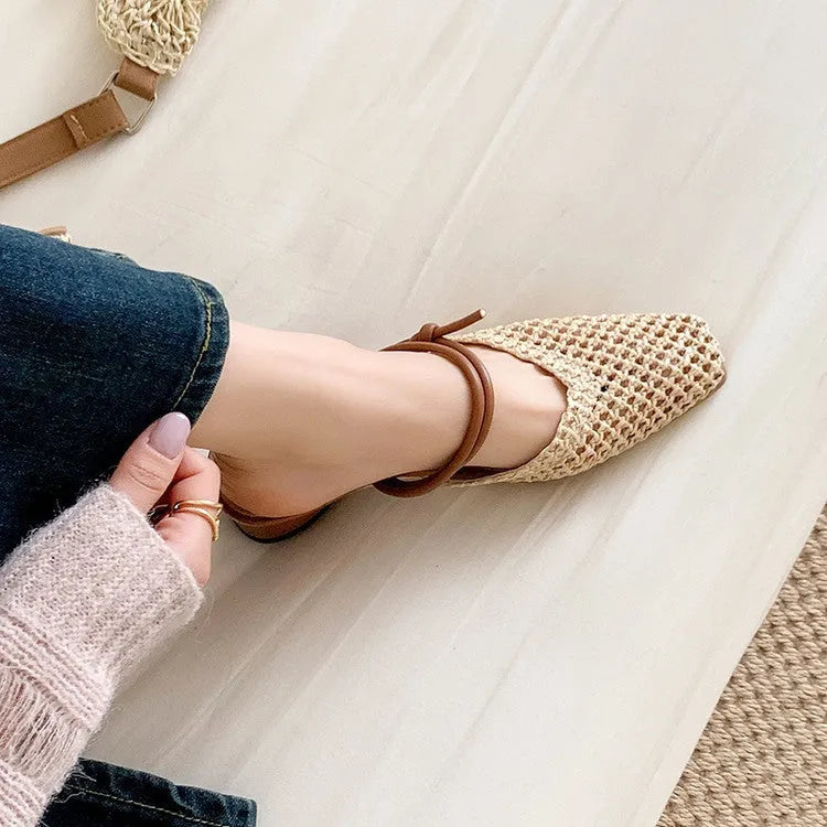 Women's black outdoor slippers with square toe box and chunky heels featuring breathable hollow-out design