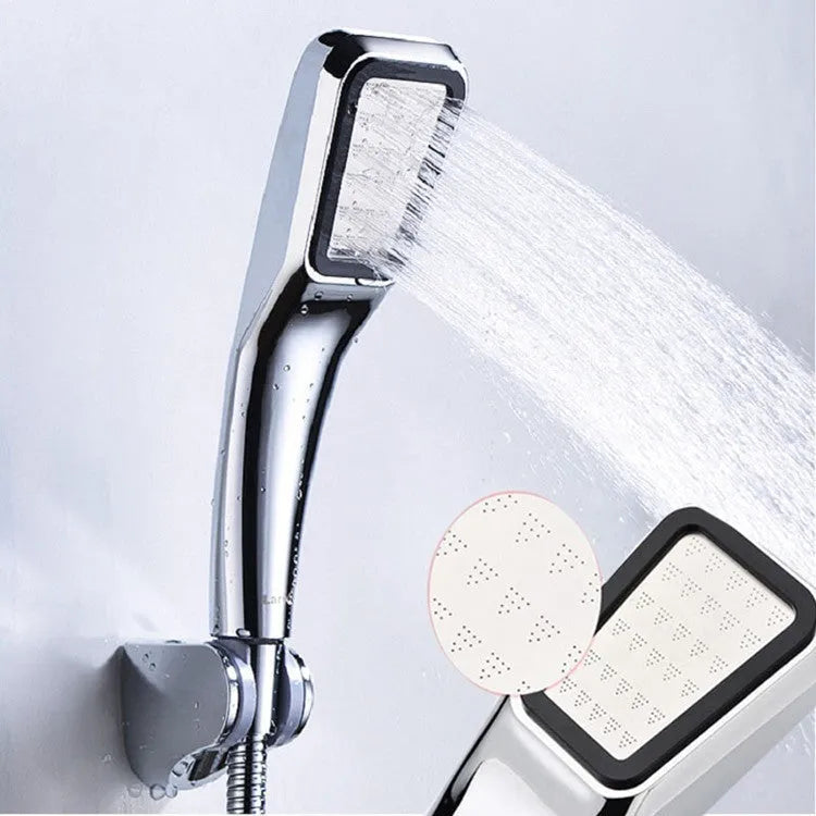 Orange hand-held pressurised shower with rain function shower head