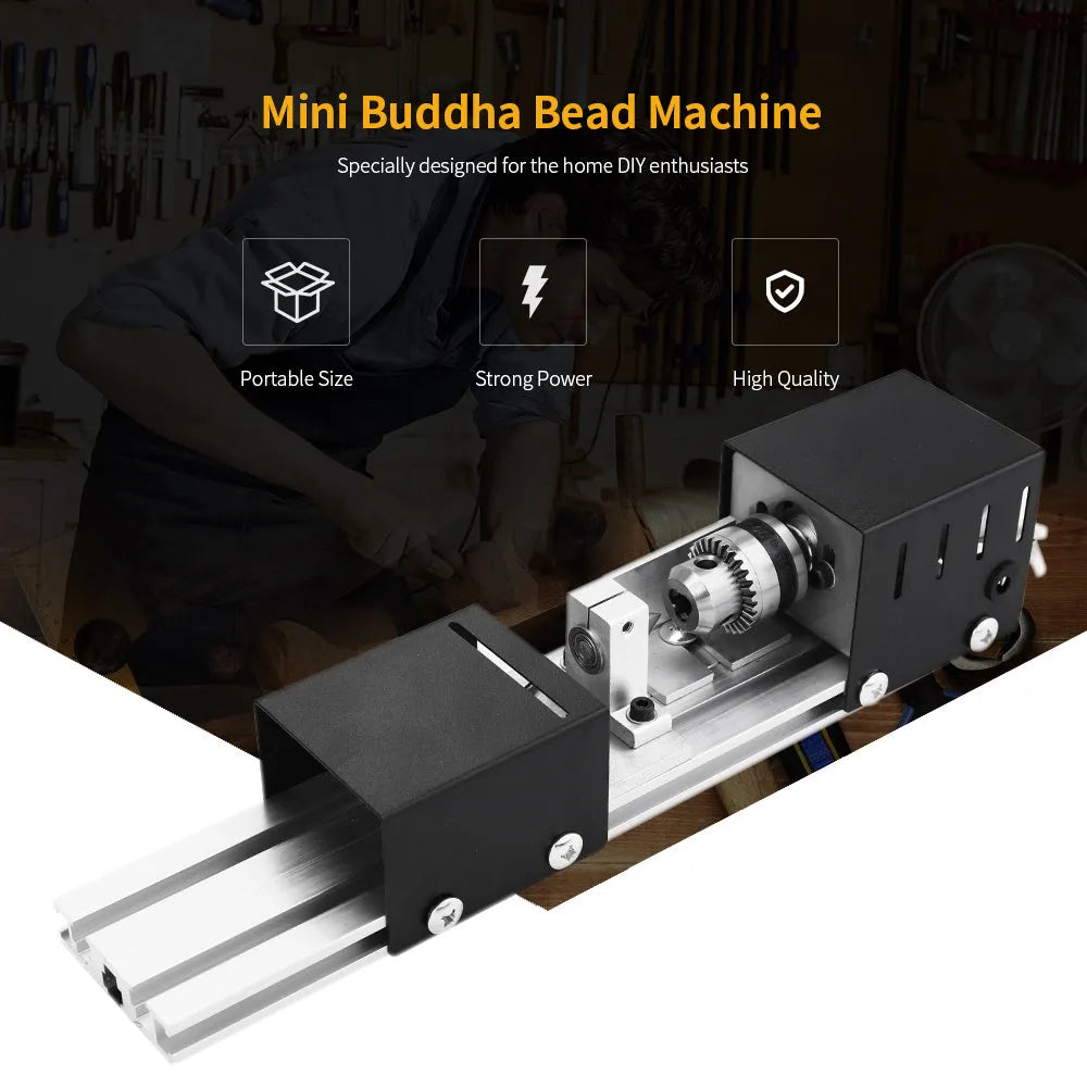 Mini metal woodworking lathe with carving knives and accessories for small craft projects