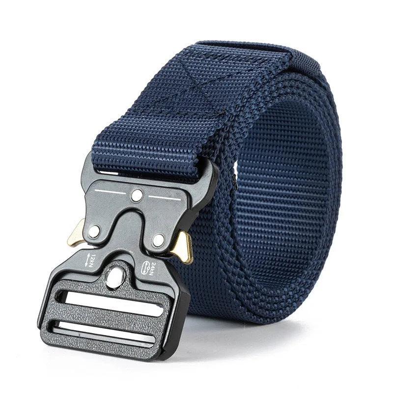 Men's thick canvas tactical belt with alloy release buckle in Army Green colour.