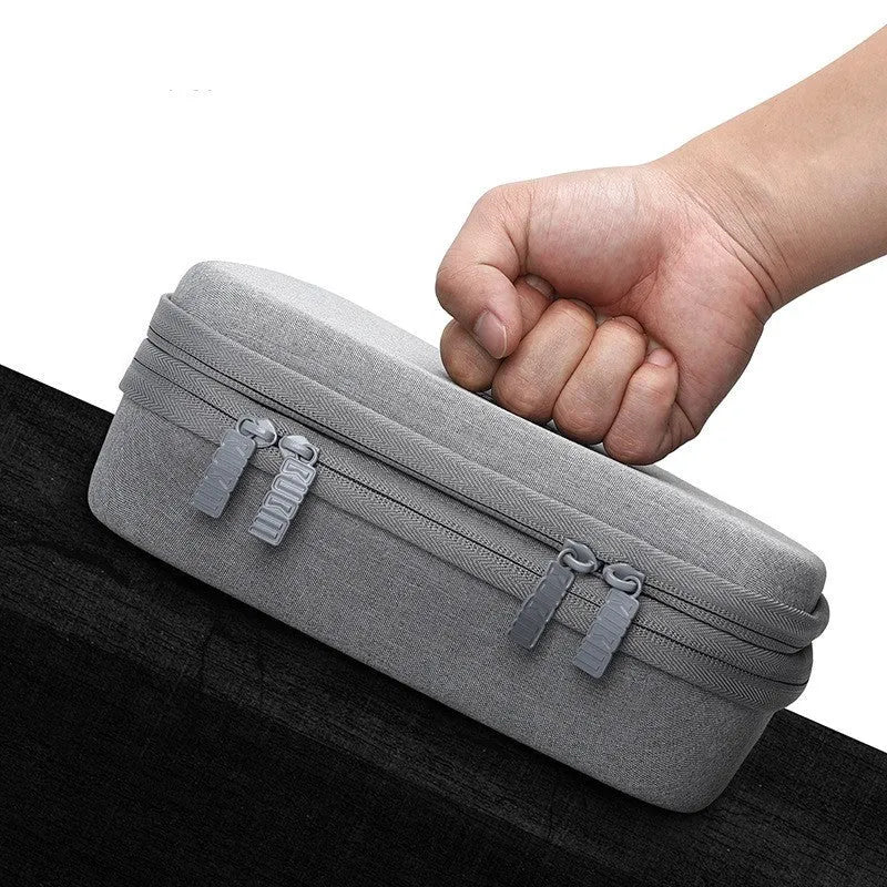 Black and grey EVA digital storage bag for earphones and cables, showing double-layer and single-layer style options.