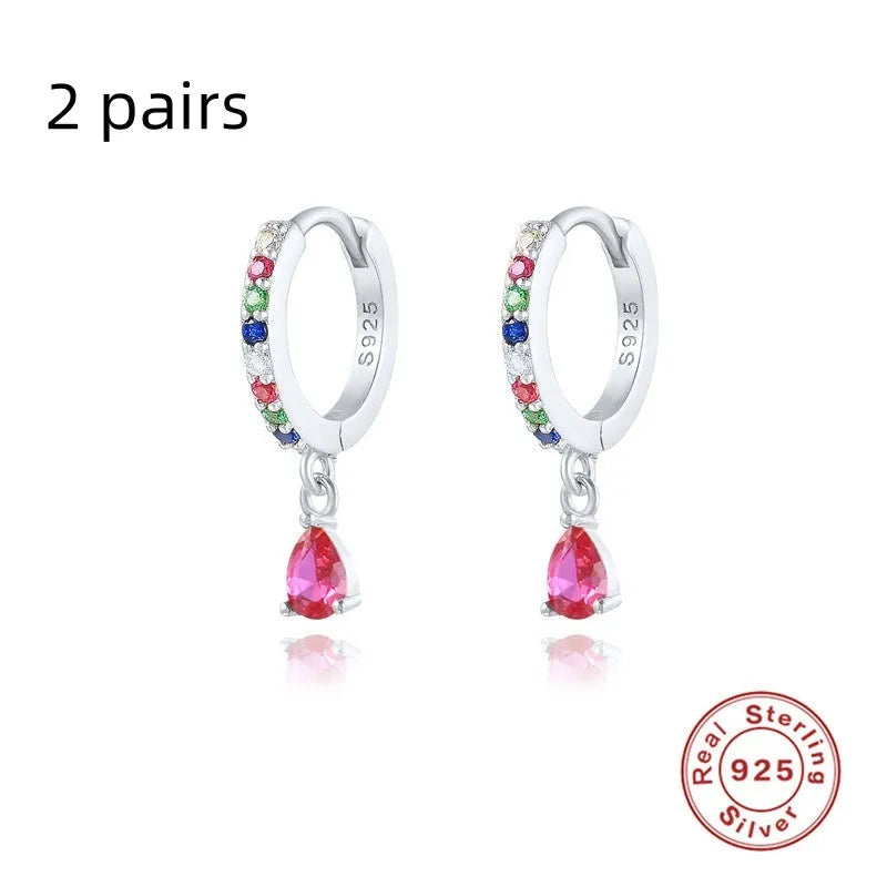S925 sterling silver water drop earrings with diamond accents in gold or silver plating