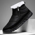 Men's plus size snow boot in blue with round toe and flat heel on a non-slip rubber sole.