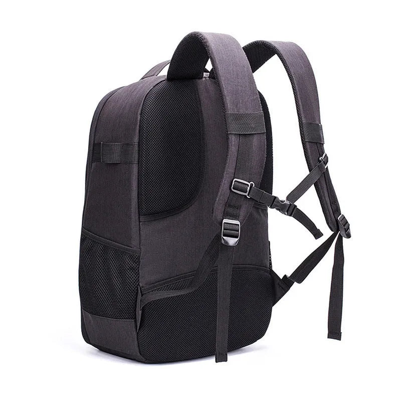 Black oxford cloth UAV waterproof backpack showing front view with zipper and multiple pockets