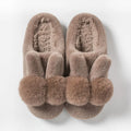 Bunny fluffy slippers with rabbit fur upper in coffee colour showing high shaft design