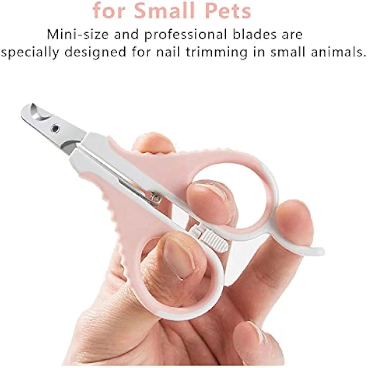 Grey and pink angled blade cat nail clippers with safety guard on a non-slip handle