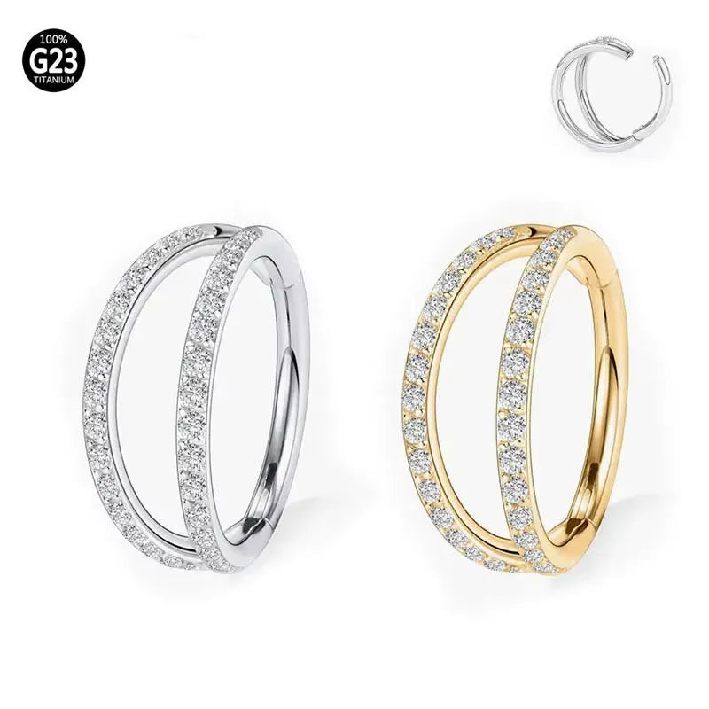 G23 titanium alloy nose ring with monoclinic diamond finish in gold or steel colour options