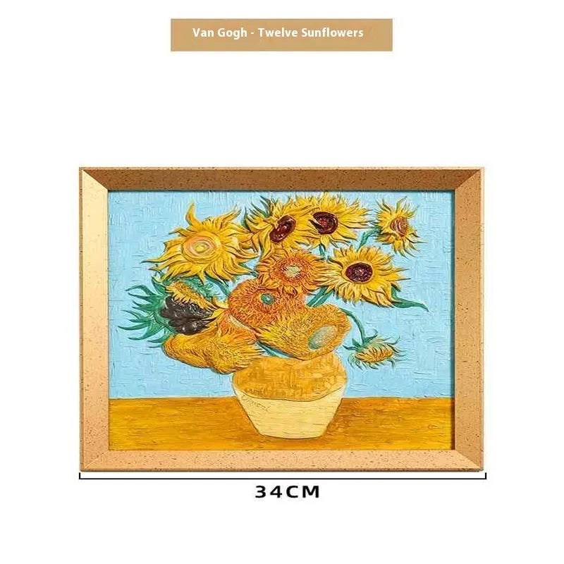 DIY oil painting kit with epoxy pottery paints showing Van Gogh Sunflowers design on canvas