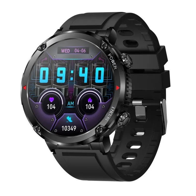 T30 Smart Watch in black on wrist showing display with heart rate and time