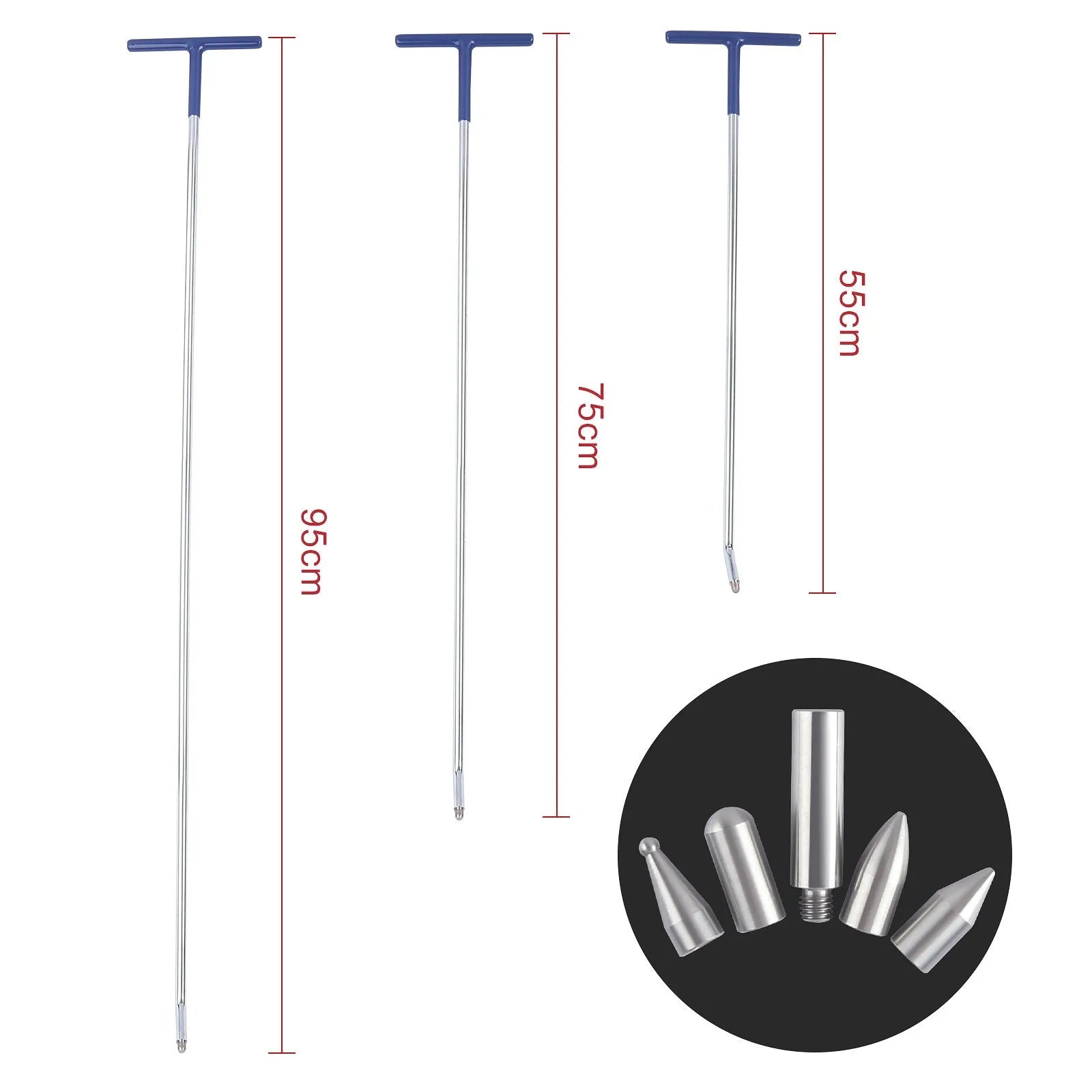 Three alloy steel hook crowbars for car dent repair and body panel restoration