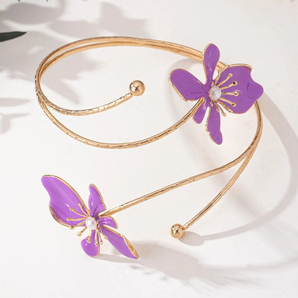 Patterned hollow armband bracelet with linear design in pink and purple colour options