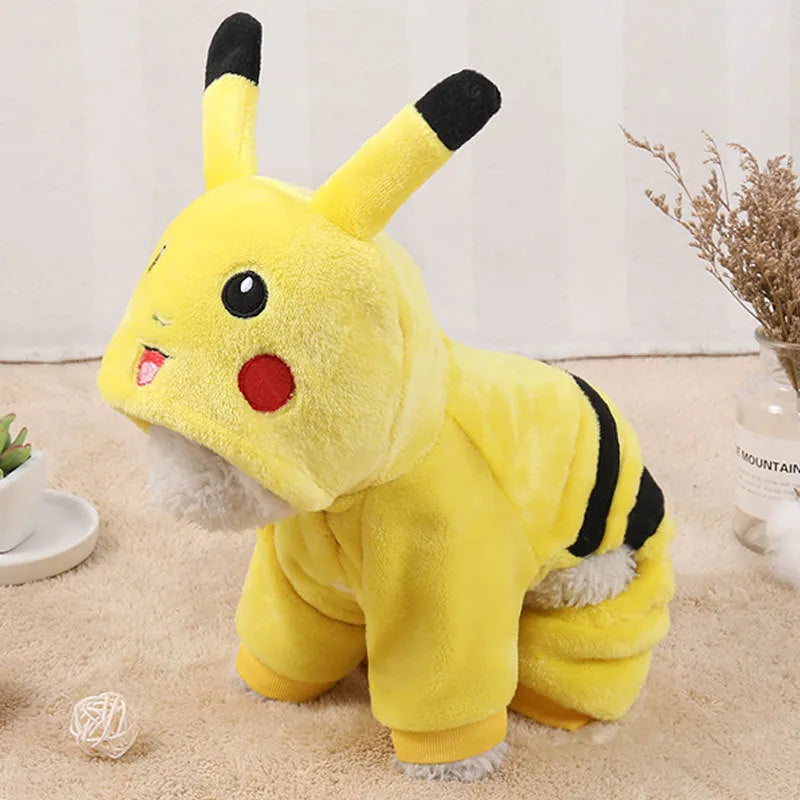 Fleece hooded cat coat for small dogs and cats in cartoon cosplay style