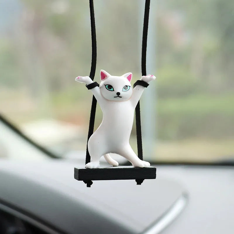 Resin cartoon cat pendant for car interior with adjustable rope in one of five colour options