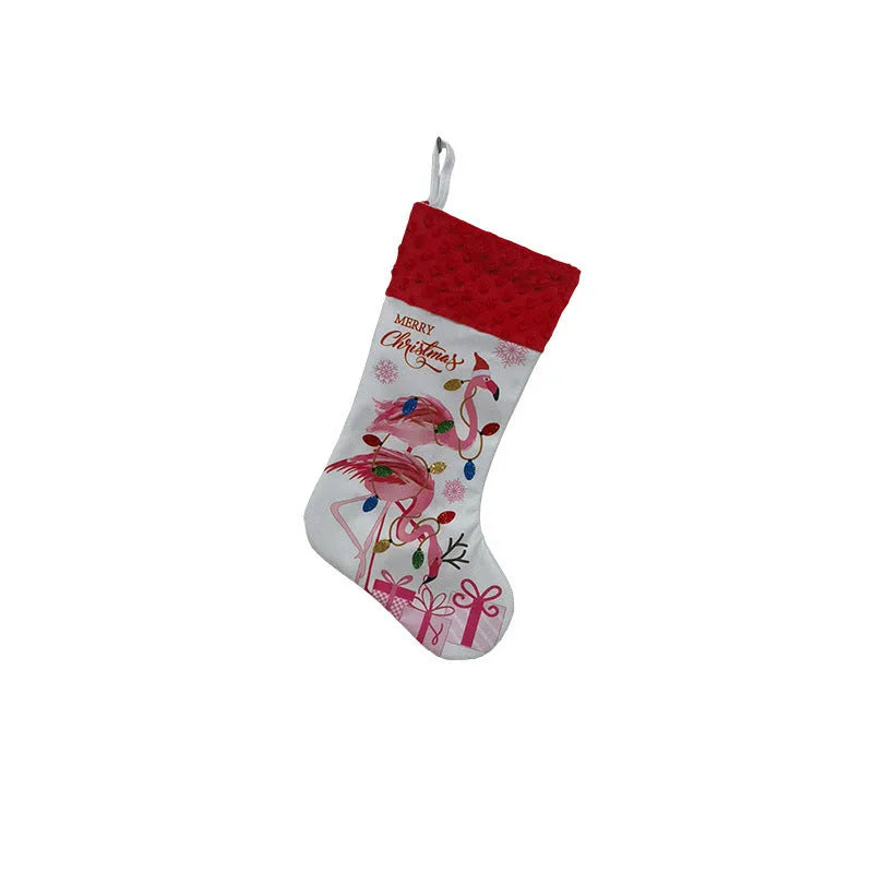 Cloth Christmas stocking measuring 46cm by 28cm in American decorative style