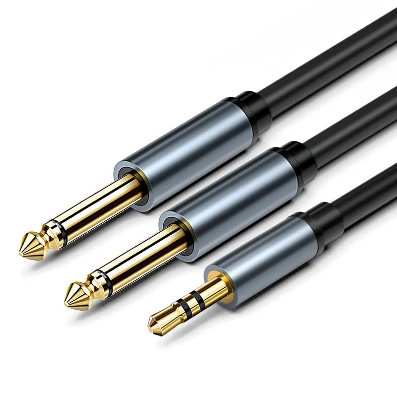 3.5mm stereo to two 6.5mm mono male audio cable with gold-plated connectors