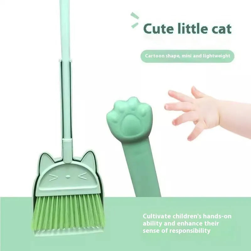 Plastic broom and dustpan set in beige, green, or purple with rotating brush holder