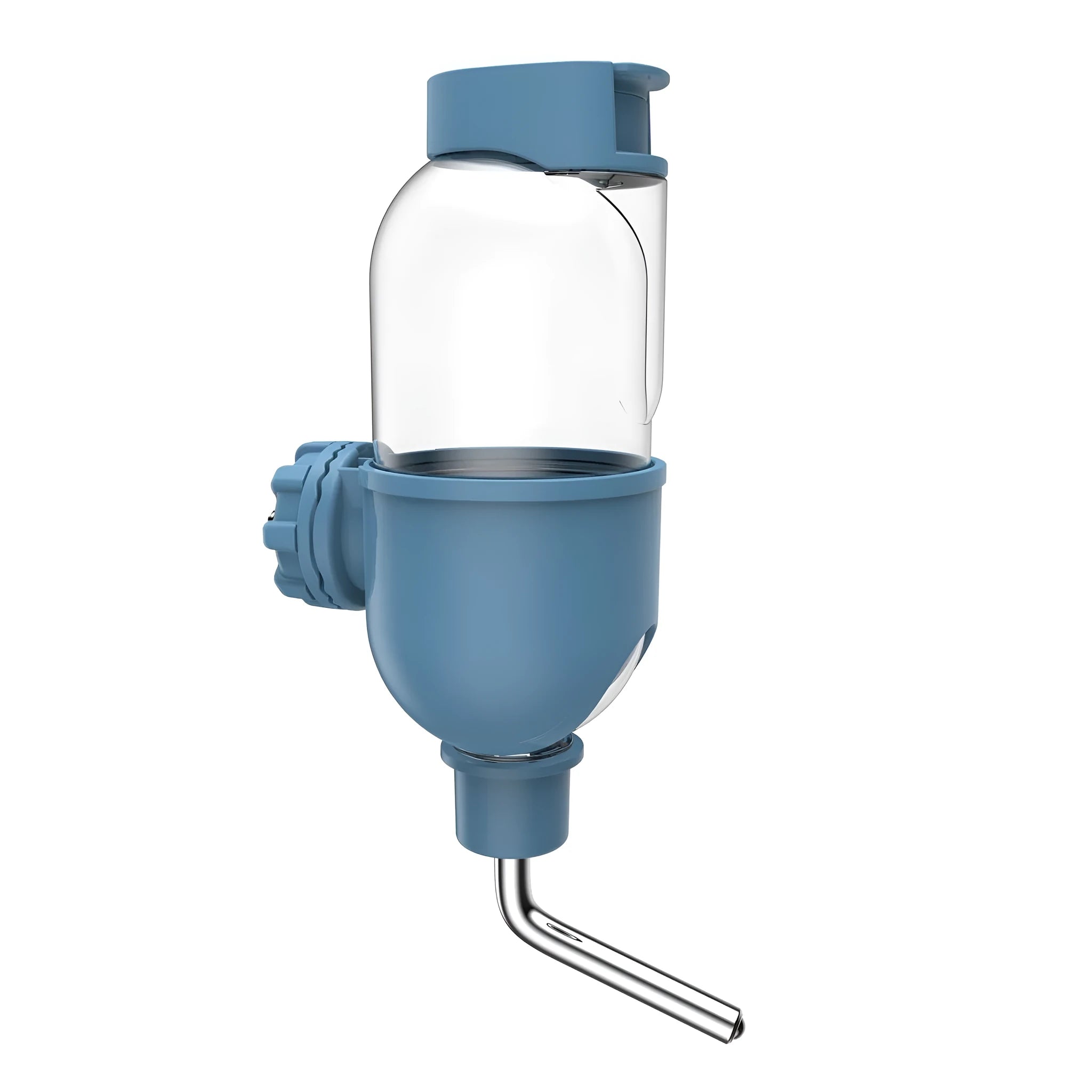 Blue small animal water bottle with rotatable nozzle for cage mounting